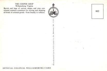 America Postcard - The Cooper Shop, Williamsburg, Virginia - Mo’s Postcards 