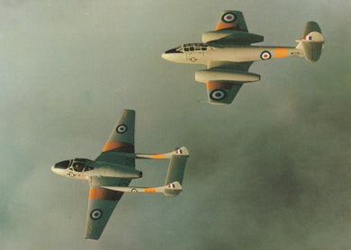 Military Aviation Postcard - The Royal Air Force Central Flying School - DH.115 Vampire T.11 & Gloster Meteor T.7 - Mo’s Postcards 