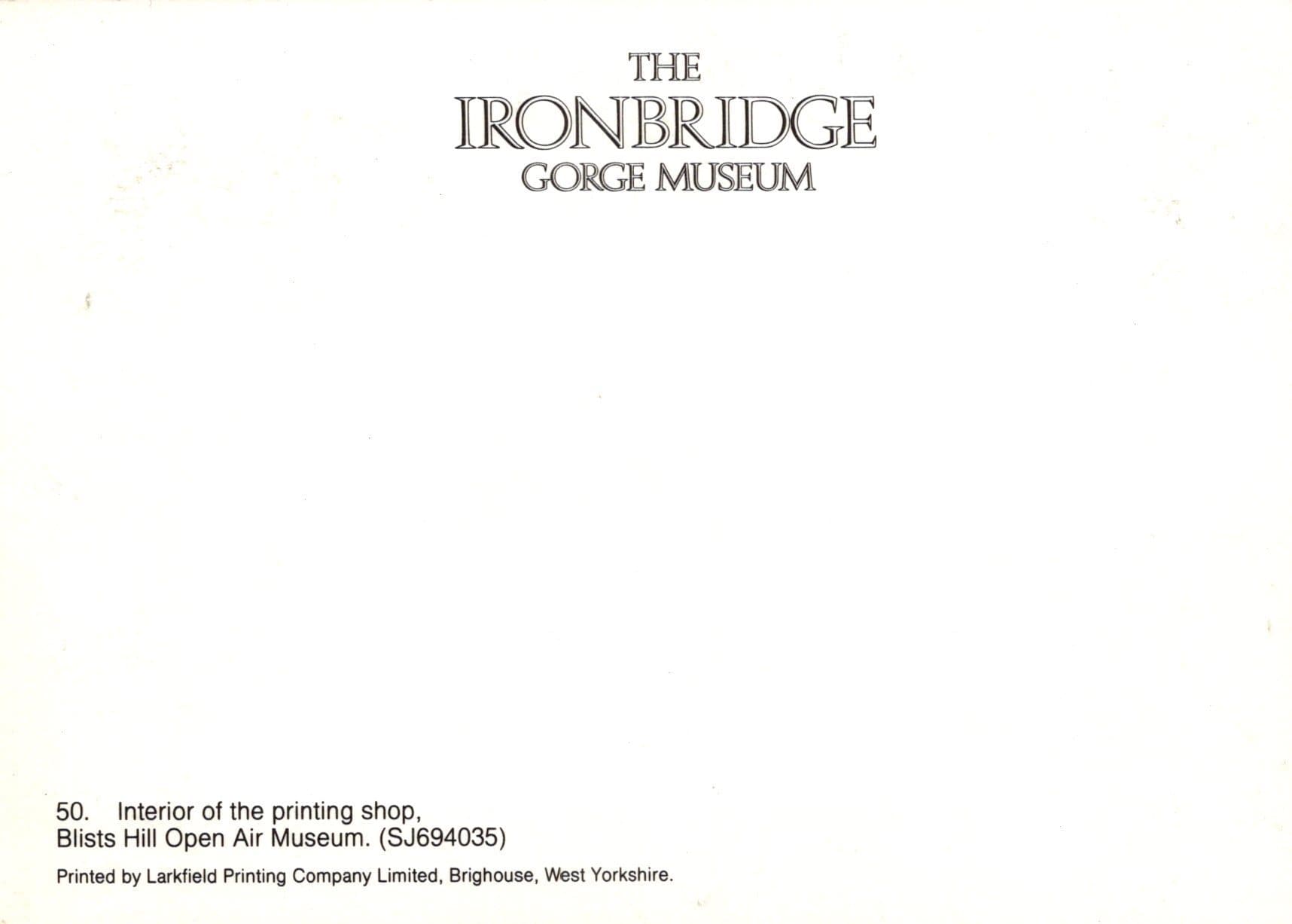 Shropshire Postcard - The Ironbridge Gorge Museum - Interior of The Printing Shop - Mo’s Postcards 