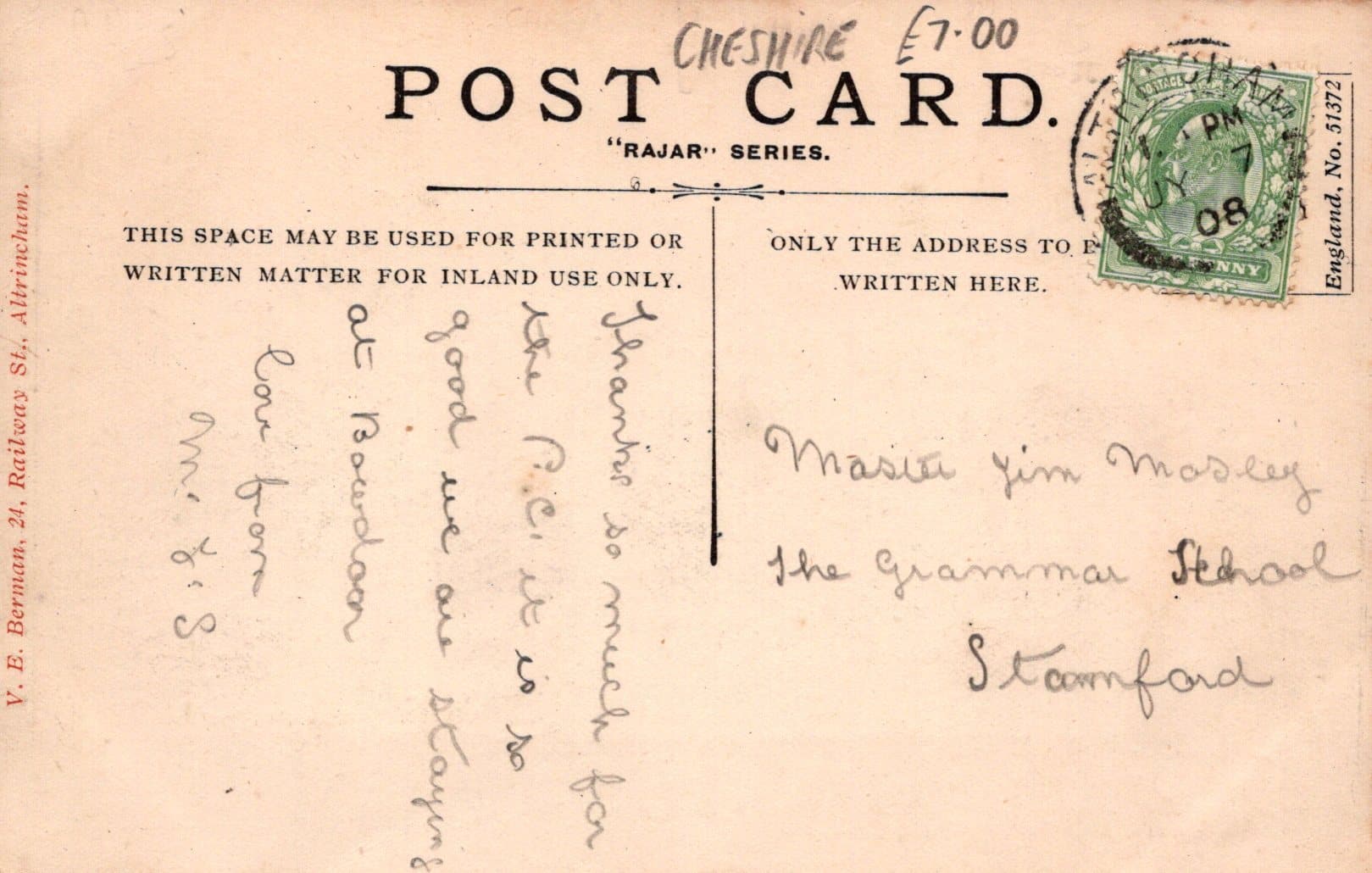Cheshire Postcard - Old Cottages, Bowdon, 1908 - Mo’s Postcards 