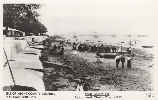 Isle of Wight Postcard - Old Seaview Beach and Chain Pier c1913 - SW1054