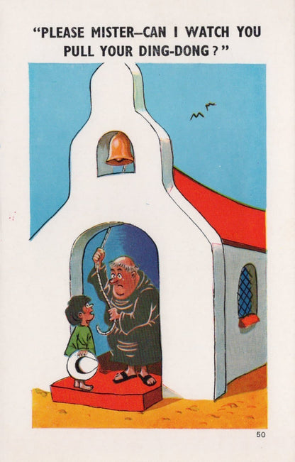 Comic Postcard - Rude / Religion / Church / Monk / Bell / Boy - Mo’s Postcards 